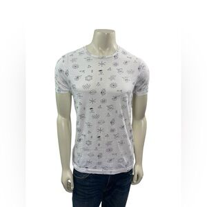 Pull&Bear Men’s Size Medium Short Sleeve Crew Neck White Geometric Print Tee